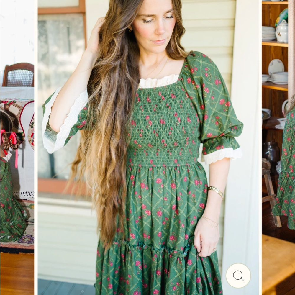 Ivy City Eve Floral Green Dress with White Accents